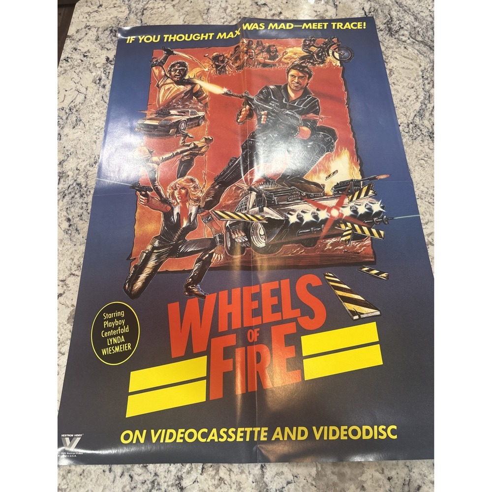Vintage WHEELS OF FIRE Video Store Promo Poster Playboy Lynda Wiesmeier Action